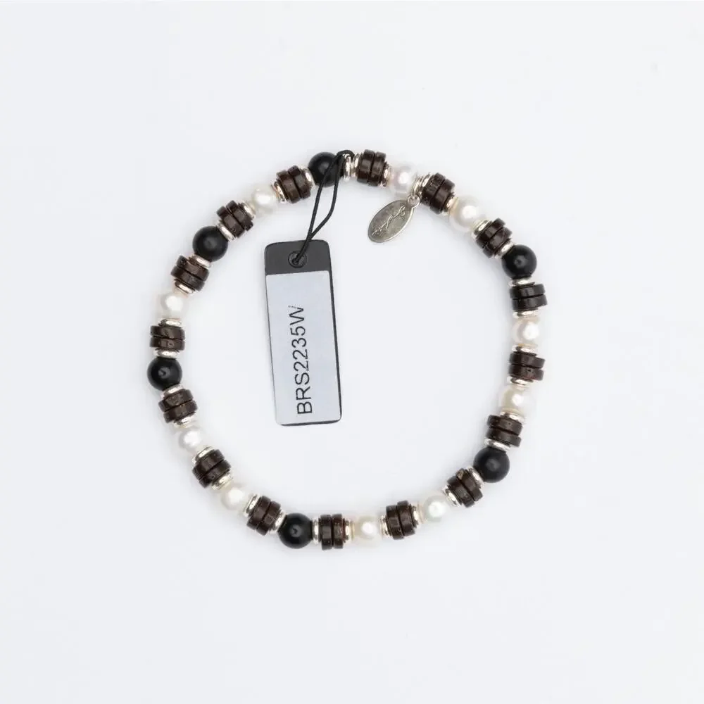 Jan Leslie Cultured Freshwater Pearl, Onyx, Wood & Sterling Silver Bracelet